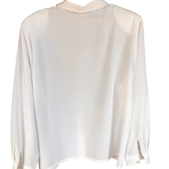 Koret Vintage 80s Cream Blouse: Size 16, Scalloped Eyelet Embroidery Detail - Picture 16 of 16